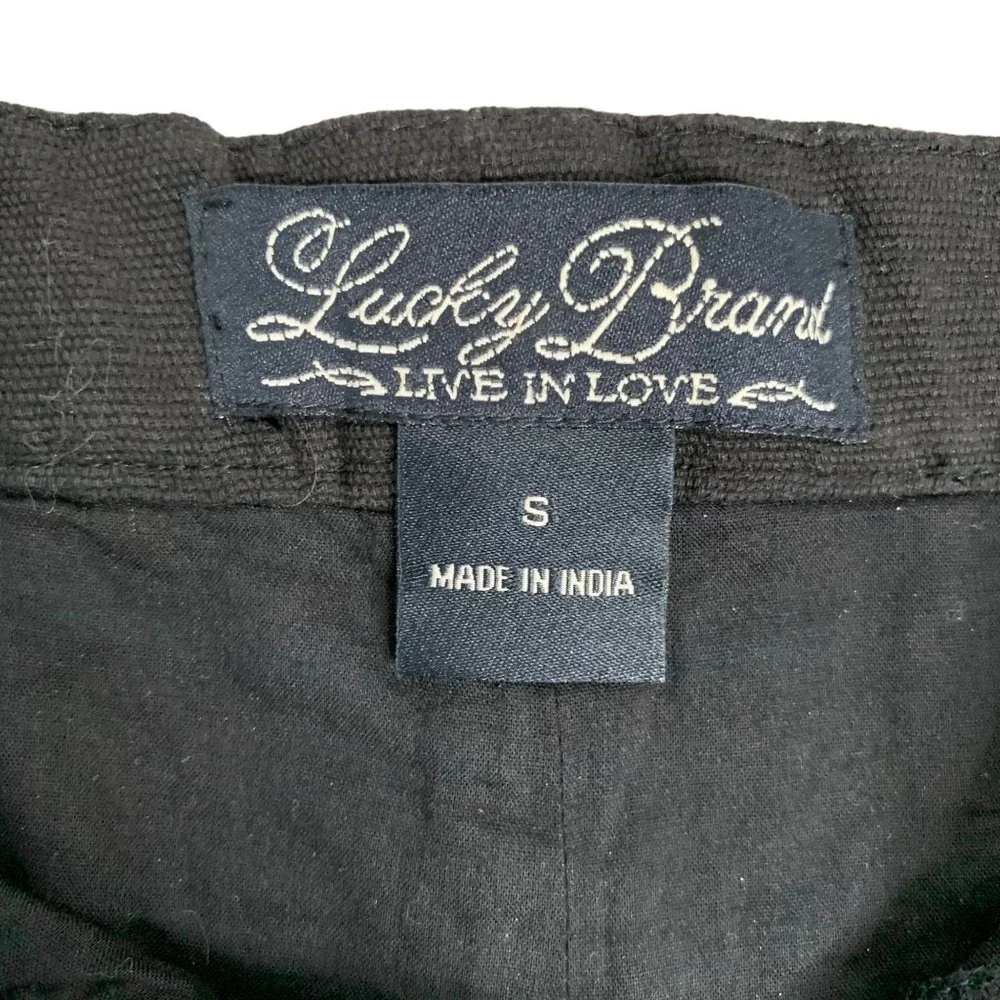 Lucky Brand Embroidered Sequin Shorts S Black Mid Rise Zip Rhinestones Cotton - Picture 6 of 6